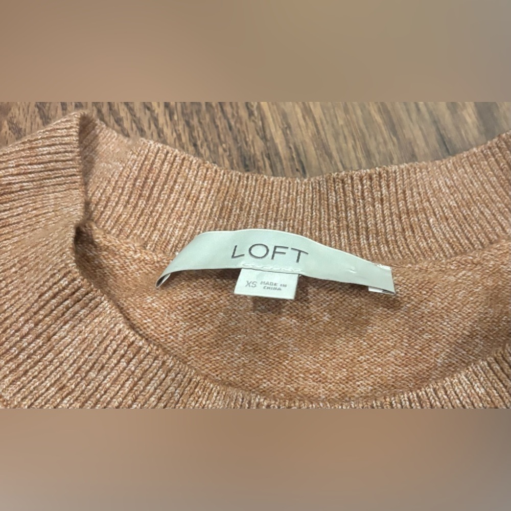 LOFT Camel/Tan and Black Striped Crew Neck Sweater with Button details XS - Picture 4 of 12